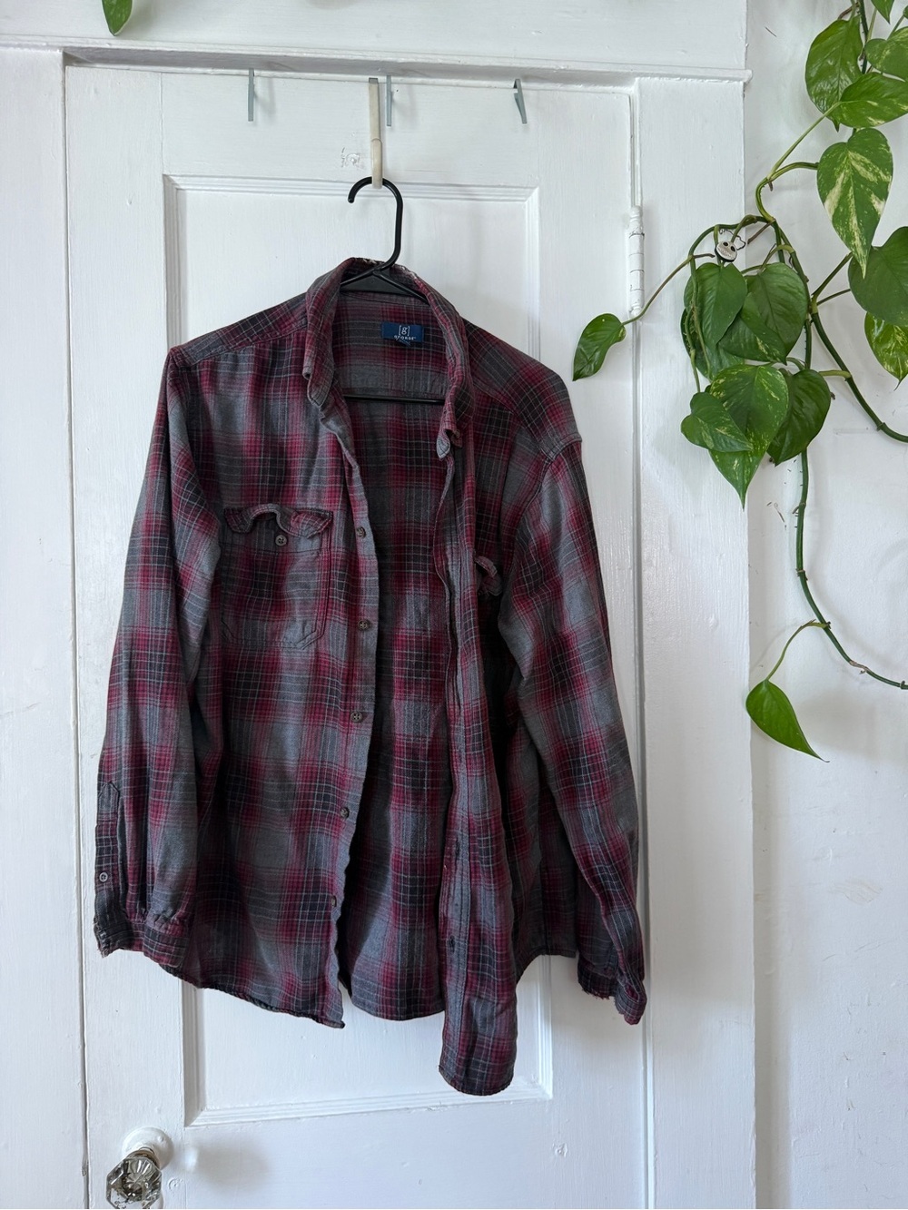 George Red and Gray Plaid Shirt with Blue Label size L